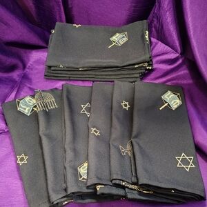 Navy and Silver Hanukkah Patterned Fabric Dinner Napkins